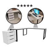 Conjunto Reunião Mesa L Com 3 Gavetas Estilo E Organização