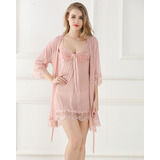 Conjunto Robe E Camisola Renda Tule Flexível Sensual Sexy