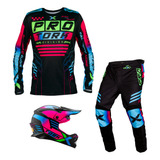 Conjunto Roupa Calça Camisa Motocross Capacete Infantil