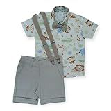Conjunto Roupa Safari Infantil Menino Com Bermuda Suspensório E Gravata 1 Ano 