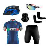 Conjunto Roupas Ciclismo C capacete Óculos Bandana Manguito
