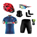 Conjunto Roupas Ciclismo C capacete Óculos Bandana Manguito