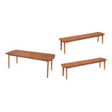 Conjunto Rústico De Jardim 2 Bancos 1 Mesa Madeira Eucalipto