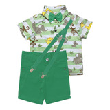 Conjunto Safari Arca De Noé Listrado Verde Infantil