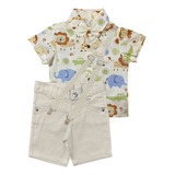 Conjunto Safari Arca De Noé Macaquinho Bege Infantil