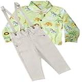 Conjunto Safari Infantil Criança Roupa Bebê Luxo Arca De Noé Aniversário Manga Longa Frio Comprida Bege Verde TAM 1 Ano Veste De 10 A 11kg 