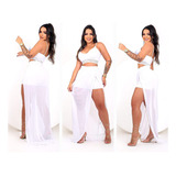 Conjunto Saia Longa De Renda E Cropped Tipo Biquini