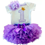 Conjunto Saia Tutu Body Aniversário 1 Ano faixa Cabelo Ct01