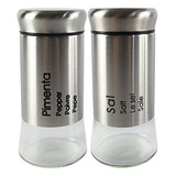 Conjunto Sal E Pimenta Vidro Transparente Tampa Inox Tempero