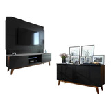 Conjunto Sala De Estar Rack Painel Buffet Aparador Preto 1 8