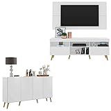 Conjunto Sala De Estar Rack Painel Tv 65 E Aparador Retrô Sofia Multimóveis Branco Natural