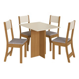 Conjunto Sala De Jantar 1 Mesa 4 Cadeiras Talita Retrô Marrom off White Shark Moveis