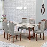Conjunto Sala De Jantar 6 Lugares Madeira Eucalipto Ametista Móveis Meneghetti Caramelo Bege Claro