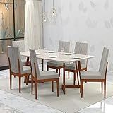 Conjunto Sala De Jantar 6 Lugares Madeira Eucalipto Safira Móveis Meneghetti Caramelo Bege Claro