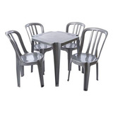 Conjunto Sala De Jantar Jr Plasticos Jr Plasticos Bistro Com 4 Cadeiras Desenho Liso Mesa De 70cm Comprimento Máximo X 70cm De Largura X 70cm De Altura Cinza