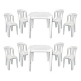 Conjunto Sala De Jantar Jr Plasticos Monobloco Bistrô Reforçada Bar Quadrada Com 8 Cadeiras Mesa De 70cm Comprimento Máximo X 70cm De Largura X 70cm De Altura Branco