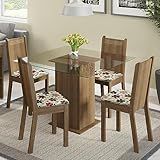 Conjunto Sala De Jantar Madesa Magda Mesa Tampo De Vidro Com 4 Cadeiras Rustic Hibiscos