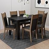Conjunto Sala De Jantar Madesa Medelin Mesa Tampo De Madeira Com 6 Cadeiras Preto Rustic Sintpreto