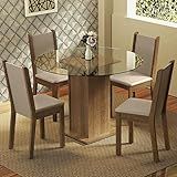 Conjunto Sala De Jantar Madesa Nanda Mesa Tampo De Vidro Redondo 4 Cadeiras Rustic Crema Bege