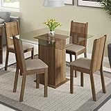 Conjunto Sala De Jantar Magda Madesa Mesa Tampo De Vidro Com 4 Cadeiras Rustic Pérola