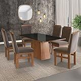 Conjunto Sala De Jantar Mesa 90x160cm Tampo Vidro Com 6 Cadeiras Madeira Maciça Tecido Joli Zamarchi