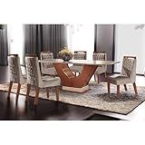 Conjunto Sala De Jantar Mesa Com Tampo De Vidro Safira 6 Cadeiras Atena Lj Móveis Castanho Premio Off White Pena Bege