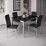 Conjunto Sala De Jantar Mesa Dubai Tampo Vidro Com 4 Cadeiras Tokio Cromado Preto