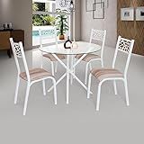 Conjunto Sala De Jantar Mesa Jade 90cm Tampo Vidrocom 4 Cadeiras Ciplafe Branco Capuccino