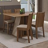 Conjunto Sala De Jantar Mesa Tampo De Madeira 4 Cadeiras Rustic Crema Bege Marilyn Madesa