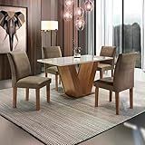Conjunto Sala De Jantar Mesa Tampo De Vidro 4 Cadeiras Espanha Siena Móveis Chocolate