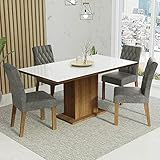 Conjunto Sala De Jantar Mesa Tampo De Vidro 4 Cadeiras Rustic Branco Silver Marilia Madesa