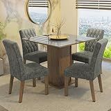 Conjunto Sala De Jantar Mesa Tampo De Vidro 4 Cadeiras Rustic Cinza Silver Anaju Madesa