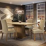Conjunto Sala De Jantar Mesa Tampo De Vidro 4 Cadeiras Rustic Crema Imperial Aryeli Madesa