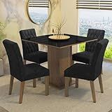 Conjunto Sala De Jantar Mesa Tampo De Vidro 4 Cadeiras Rustic Preto Oxford Anaju Madesa