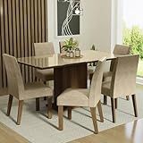Conjunto Sala De Jantar Mesa Tampo De Vidro 6 Cadeiras Rustic Crema Imperial Alexis Madesa