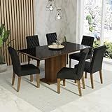 Conjunto Sala De Jantar Mesa Tampo De Vidro 6 Cadeiras Rustic Preto Oxford Geórgia Madesa