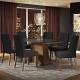 Conjunto Sala De Jantar Mesa Tampo De Vidro 6 Cadeiras Rustic Preto Oxford Patricia Madesa