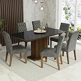 Conjunto Sala De Jantar Mesa Tampo De Vidro 6 Cadeiras Rustic Preto Silver Geórgia Madesa