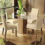 Conjunto Sala De Jantar Mesa Tampo De Vidro Redondo 4 Cadeiras Rustic Imperial Mile Madesa