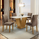 Conjunto Sala De Jantar Mesa Tampo Mdf 4 Cadeiras Espanha Wt
