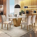 Conjunto Sala De Jantar Mesa Tampo MDF 6 Cadeiras Espanha Yescasa Ypê Chocolate Off White