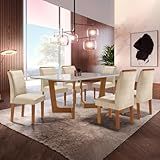 Conjunto Sala De Jantar Nápoles Tampo Vidro Mdf Com 6 Cadeiras Luísa Smart Plus Cel Móveis Cinamomo Off White Bege