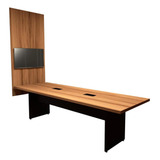 Conjunto Sala De Reunião Mesa 2 70m Painel Para Tv Ng F5