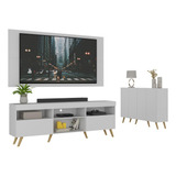 Conjunto Sala Rack painel aparador Sofia Multimóveis Bco nat Cor Branco natural