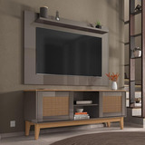 Conjunto Sala Rack Painel Safira Com Pés Madeira Maciça