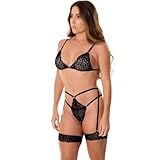Conjunto Sexy De Lingerie Cinta Liga Sensual Estilo Sedutor Em Renda Sem Bojo -Preto- G-