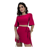 Conjunto Short Saia E Cropped Festa Soltinho Amarrar Madri