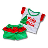 Conjunto Short Saia Natal Bebe Menina Temático 6 A 9 Meses
