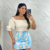 Conjunto Shorts Saia Cropped Social Alfaiataria Casual