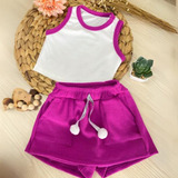 Conjunto Shorts Saia E Regata Menina Canelado Moda Infantil